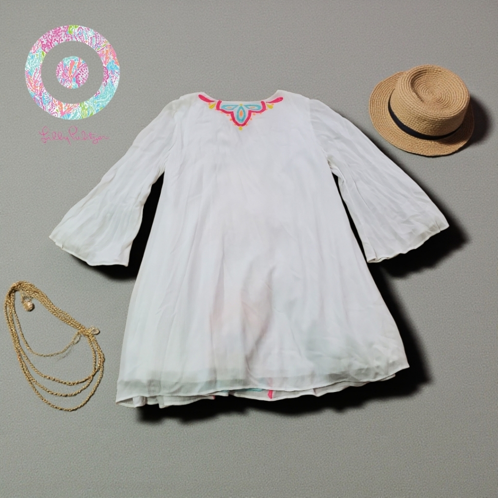 Lilly Pulitzer Ellie Tunic Dress "Resort White Too Much Bubbly" Neon Embroidery - Picture 8 of 16